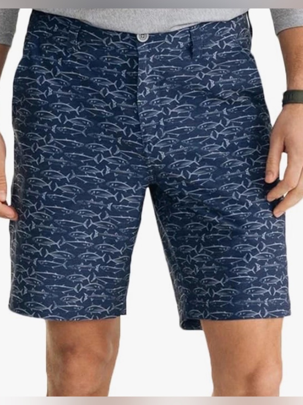 Southern Tide T3 Stretch Shorts Perform Gulf Fish Print Blue Quick Dry 36